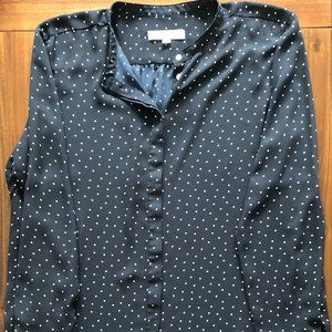 Loft LS, B/U, Navy/White Polka Dot XL Blouse